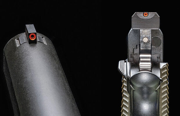 the front and back sights of a 1911.