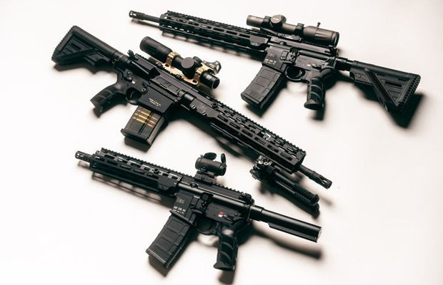 Three HK MR A4 rifles.