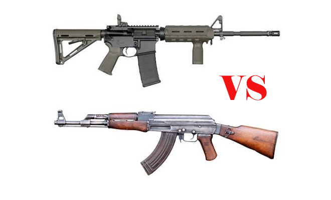 An AK and AR rifle.