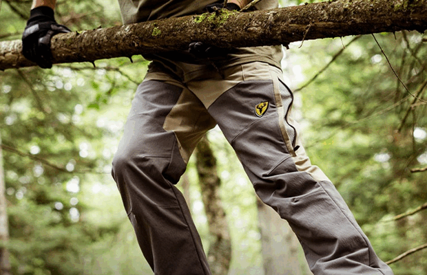 A man wearing hunting pants.