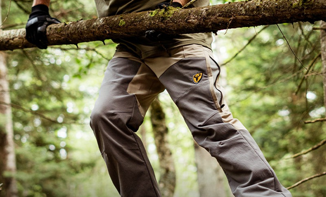 A man wearing hunting pants.