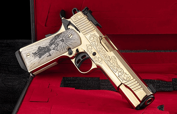 A gold handgun.