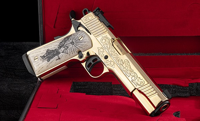 A gold handgun.