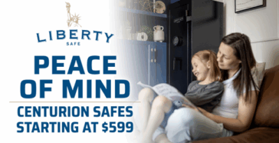 A family reading with a gun safe in the background.